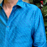 Bandhani Dot Mens' Silk Shirt in Blue