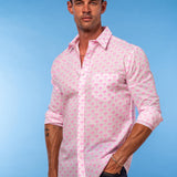 Palm Mens' Organic Cotton Shirt in White and Neon Pink