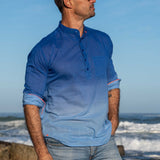 Island Breeze Mens' Half Placket Cotton Shirt in Blue Ombre