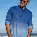 Island Breeze Mens' Half Placket Cotton Shirt in Blue Ombre