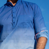 Island Breeze Mens' Half Placket Cotton Shirt in Blue Ombre