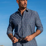 Diamonds in the Sky Mens' Cotton Shirt in Blue