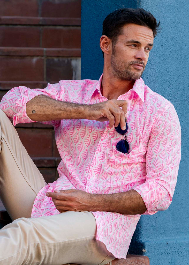 Good Vibrations Mens' Cotton Shirt in Pink