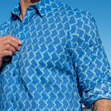 Origami Birds Mens' Cotton Shirt in Blue