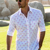 Pink Palm Mens' Cotton Shirt in Pink