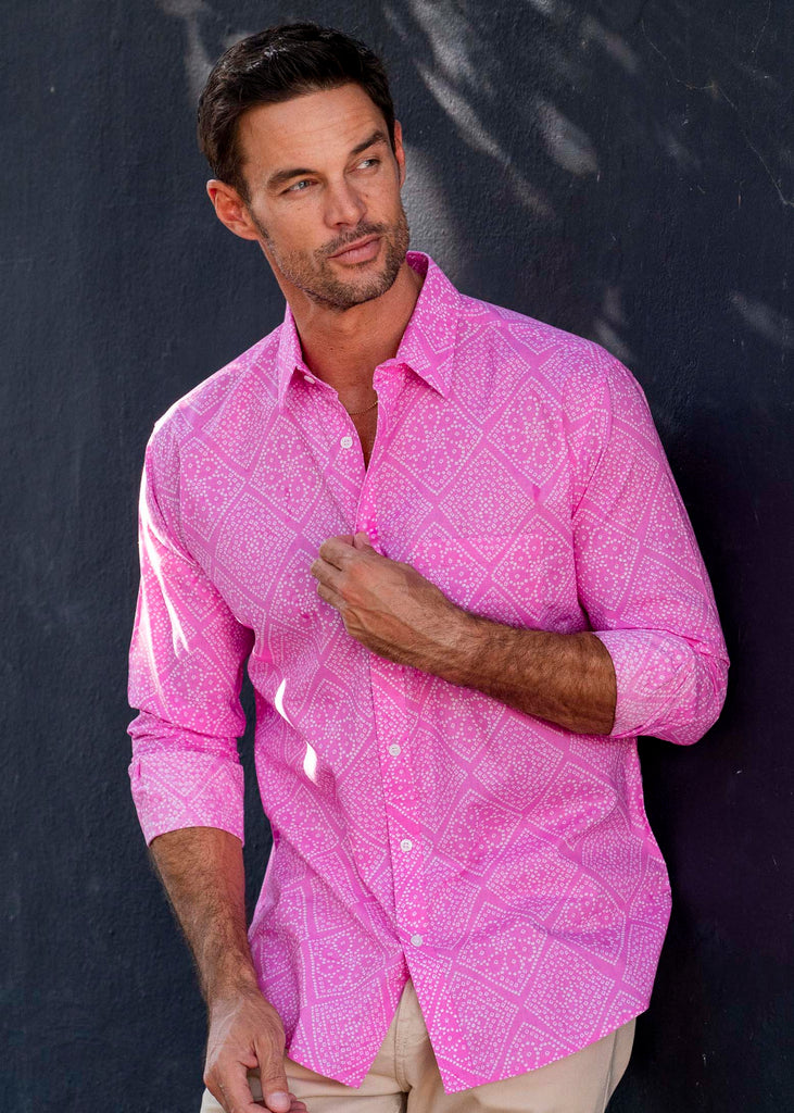 Sea Scape in Pink Men's Organic Cotton Shirt