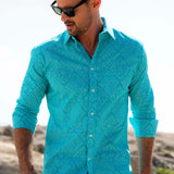 Seascape Mens' Organic Cotton Shirt in Aqua