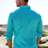 Seascape Mens' Organic Cotton Shirt in Aqua