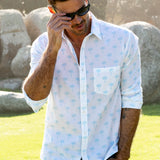 Sky Blue Palm Mens' Cotton Shirt in White