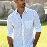 Sky Blue Palm Mens' Cotton Shirt in White