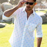 Sky Blue Palm Mens' Cotton Shirt in White