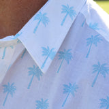 Sky Blue Palm Mens' Cotton Shirt in White