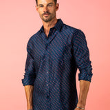 Bandhani Dot Mens' Silk Shirt in Navy