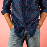 Bandhani Dot Mens' Silk Shirt in Navy