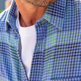 Dharamasala Mens' Check Shirt in Blue & Green