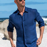 Mens' Navy Blue Linen Shirt with contrast Trim