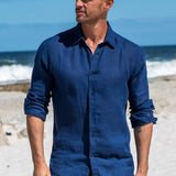 Mens' Navy Blue Linen Shirt with contrast Trim